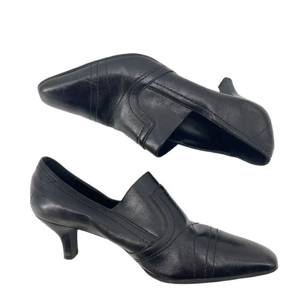 Franco Sarto Womens Dressy Pump Heels 2" Slip On Leather Black Size 7.5 M